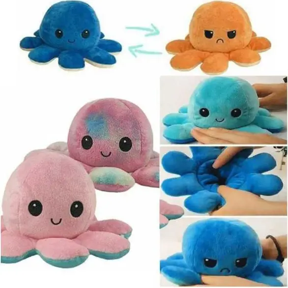 Reversible Angry Happy Two Tone Mood Change Soft Octopus Plüsch