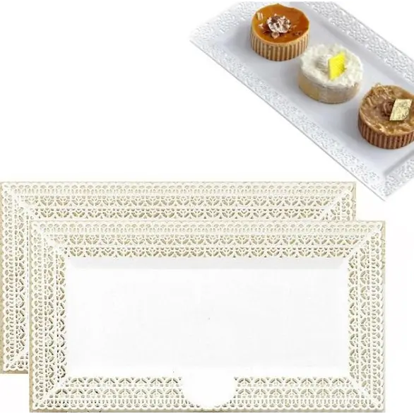 6x weißes Kunststofftablett Trinato Textur 13x27 cm Gebäck Dessertteller