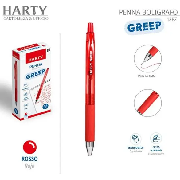 12x Greep Kugelschreiber mit 1 mm Spitze verschiedene Farben Schule Büro (Rot)
