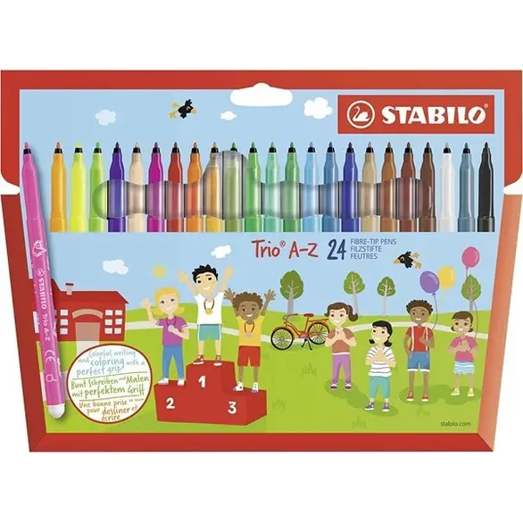 Packung mit 24 Trio-Markern A-Z feine Spitze verschiedene Farbe für Kinder