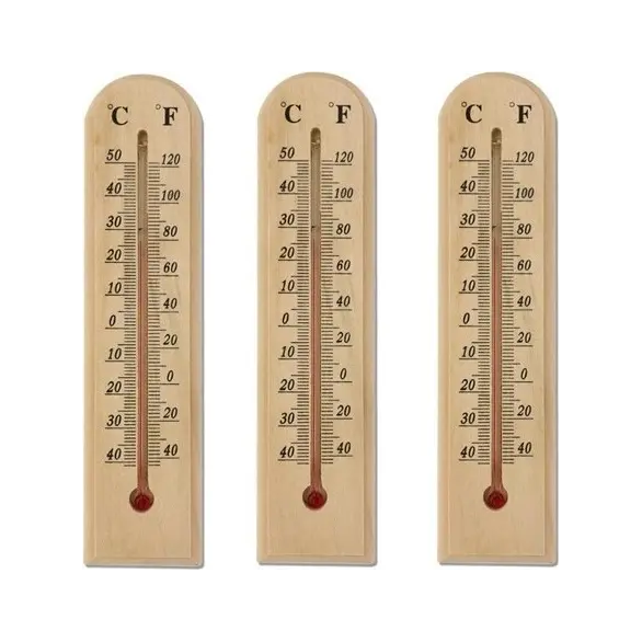 3x Wandthermometer aus Holz für drinnen und draußen misst die Temperatur C° F°