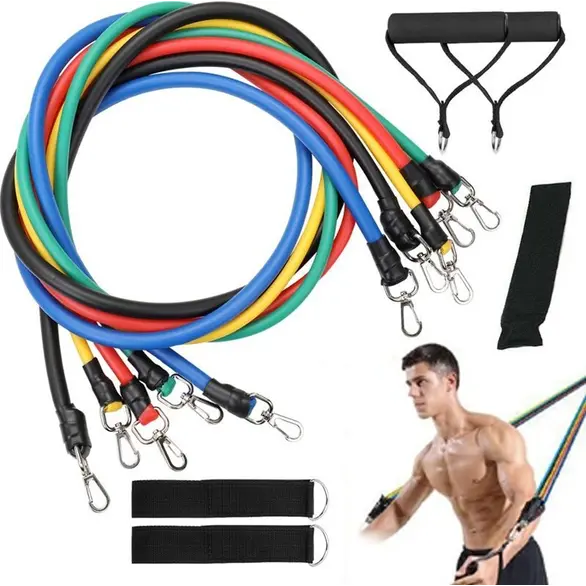 Kit 10 elastische Bänder Fitness Fitnessstudio Widerstand Griffe Stärke