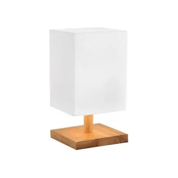 Abat-Jour Tischlampe aus Holz 23cm Lampenschirm aus weißem Stoff Nachttisch 40W