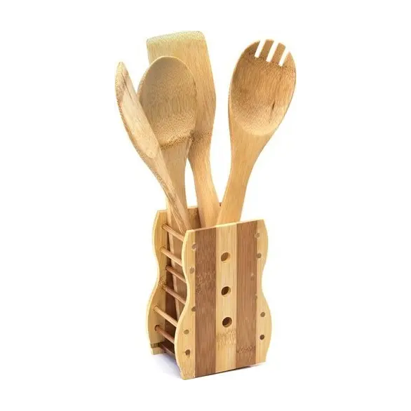Besteckhalter und Küchenkellen aus Bambusholz Besteckhalter mit 4 Zubehörteilen