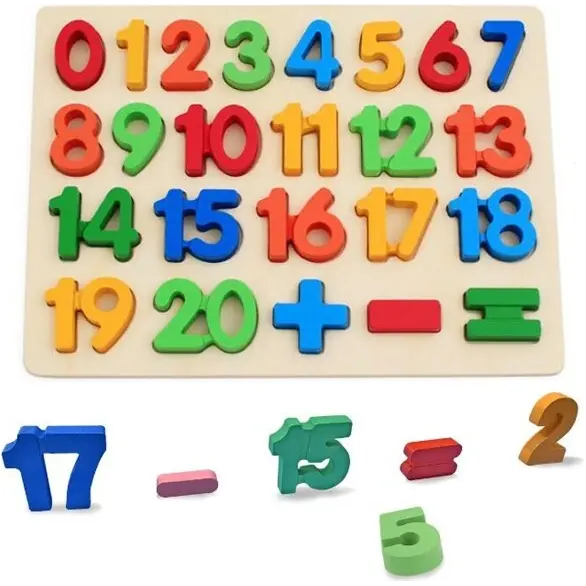 Lernspiel Kinder Holz 3D Puzzle Zahlen Farbiges ineinandergreifendes Spielzeug