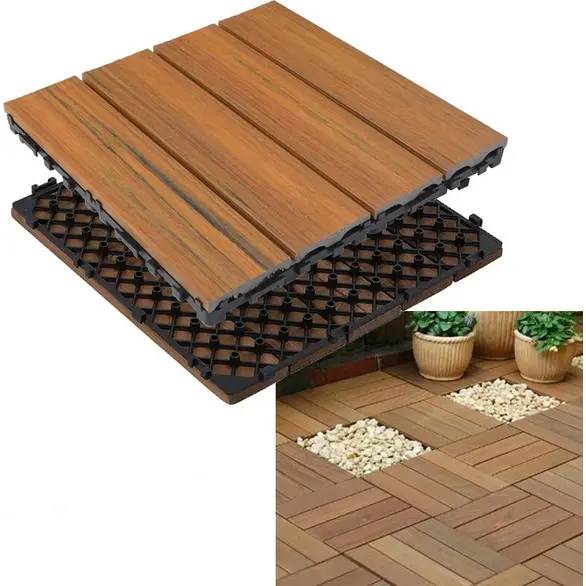 12x Holzbodenfliesen für den Außenbereich ineinandergreifend 30 x 30 cm Garten