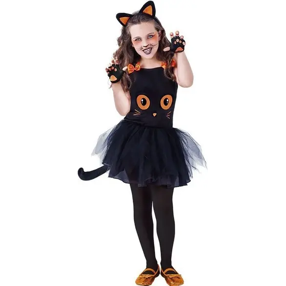 Schwarzes Kätzchenkostüm für Halloween-Karneval für Mädchen von 3 bis 8 3...