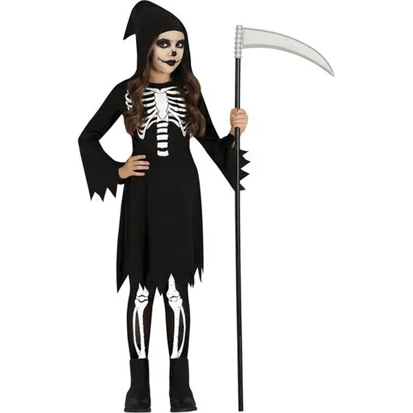 Halloween-Kostüm Sensenmann schwarzes Todeskleid Mädchen 3-12 Jahre Party...