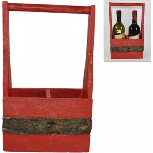Flaschenkasten aus Holz mit 2 Weinfächern, rote Box, 36x21 cm