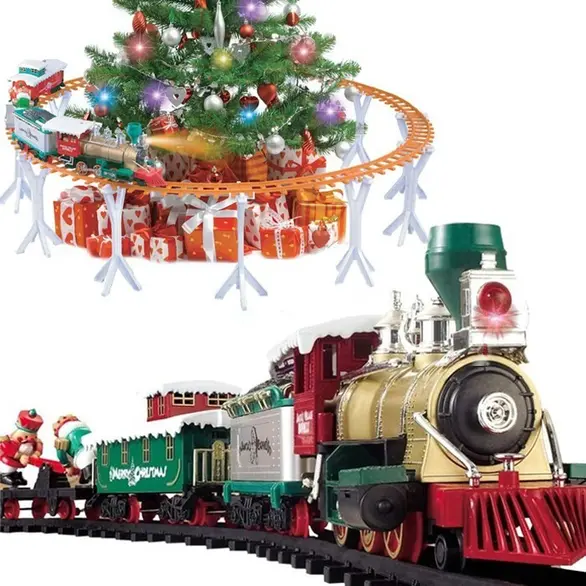 Weihnachtszug unter Baum elektrische Zuglichter Geräusche Weihnachtslokomotive