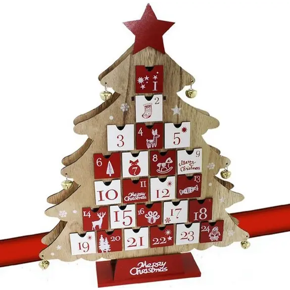 Weihnachtsbaum-Adventskalender aus Holz mit 24 Schubladen, Weihnachtsdekoration