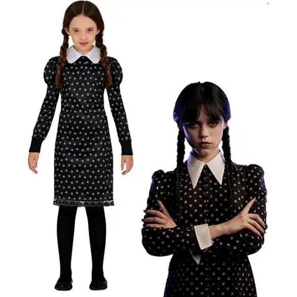 Halloween-Kostüm Wednesday Addams Horrorkleid für Mädchen 3-16 Jahre Party...
