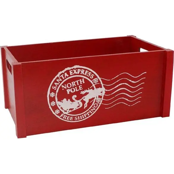 Rote Weihnachts-Aufbewahrungsbox für Holzobjekte, 14x28x18 cm, Weihnachten