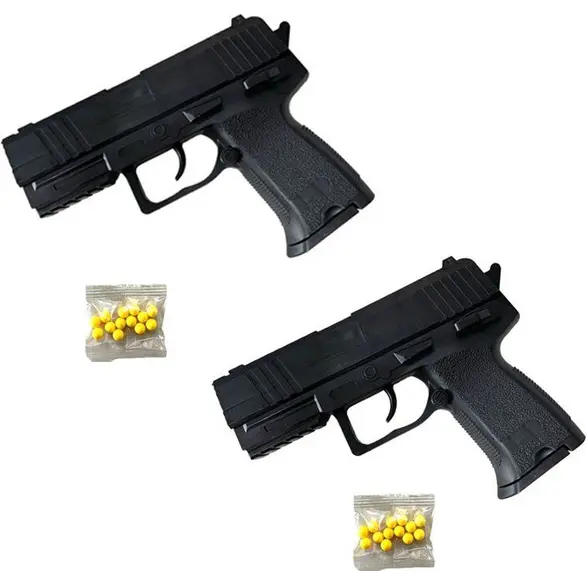 2x Spielzeugpistole verschießt 6-mm-Kugeln Kinder 8+ aus schwarzem Kunststoff