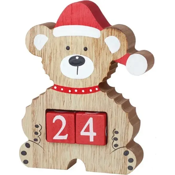 Weihnachts-Adventskalender Bärenwürfel aus Holz, dekorativ, 13,5x17 cm