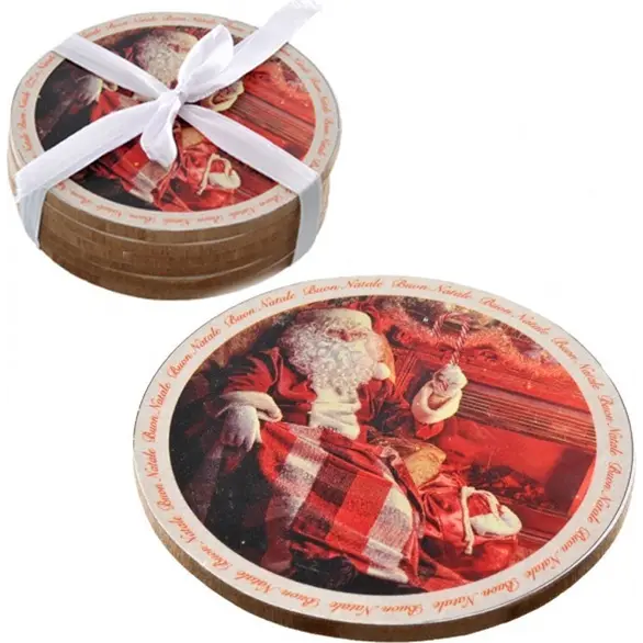 12x runde Weihnachts-Untersetzer 10 cm, Holz, für Zuhause, Dekoration