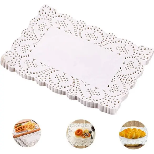 40x weiße Papier-Kuchenunterlagen, rechteckige Pflaumenkuchen-Süßdeckchen, 36...