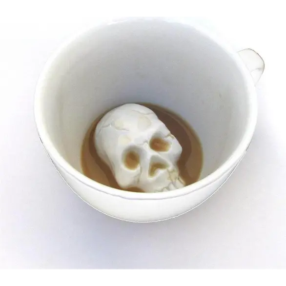Scherzbecher Weiß Totenkopf Relief Tee Milch Kaffee Frühstück Keramik
