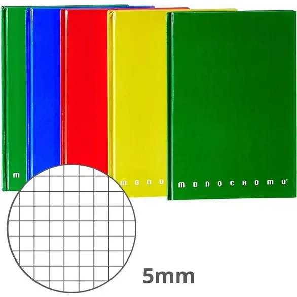 5x A5-Notizbücher mit festem Einband, kariert, 5 mm, einfarbig