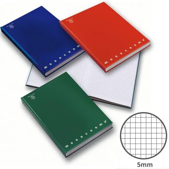 Set 5 Hardcover-Notizbüchern im A4-Format, 60 Blatt à 80 g. 5 mm quadratisches