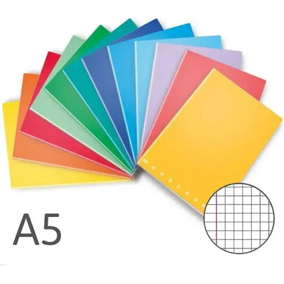 10x einfarbiges Notizbuch A5-Format quadratisch liniert 0Q, verschiedene Farben