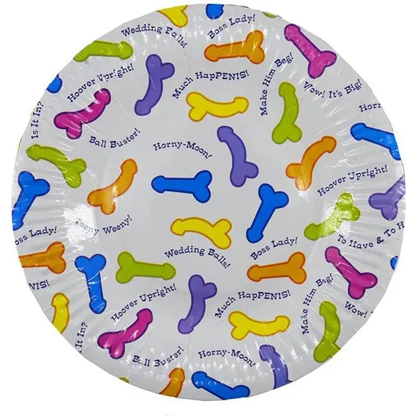 Set 18 runden Papptellern Erbsen-Penis-Aufdruck für den Junggesellinnenabschied