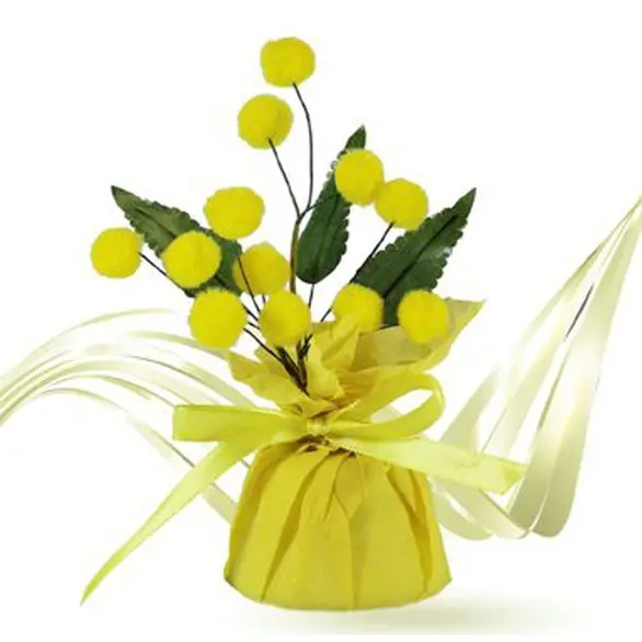 6x Blumenstrauß aus Mimosen zum Frauentag, künstlicher Setzling 15 cm