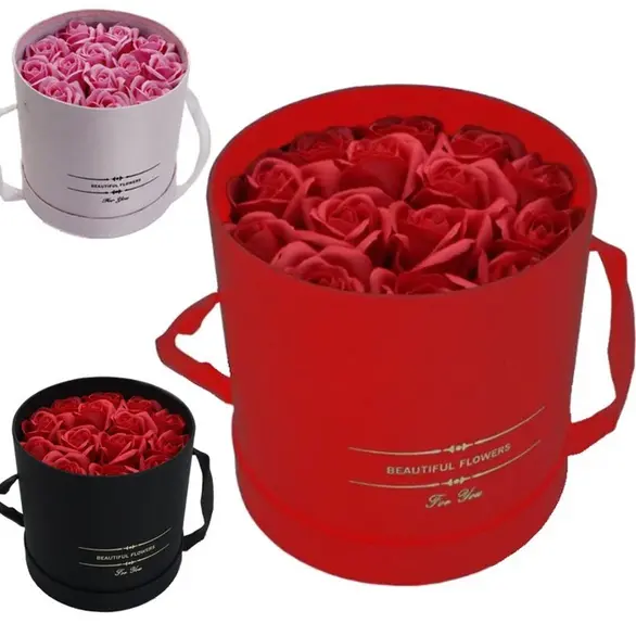 Schachtel mit roten oder rosa Rosen, Valentinstagsgeschenk, Jahrestagsidee