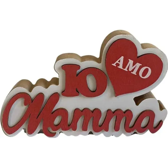 Holzschriftzug „Muttertag“ mit Aufschrift Io Amo Mamma 12x18 cm, Rot
