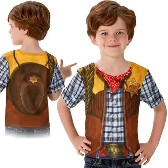 Cowboy Karneval Kostüm T-Shirt für Kinder 3-8 Jahre Halloween Verkleidung...