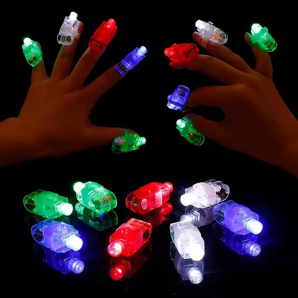 10 psychedelische LED-Fingerlichter, bunte batteriebetriebene Fingerringe