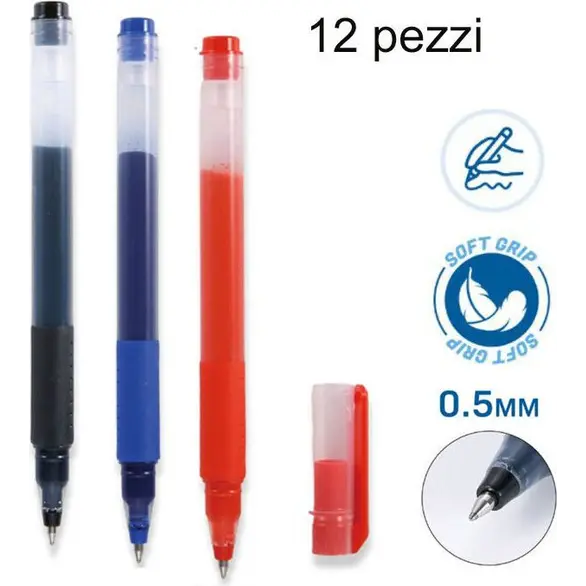 12 Kugelschreiber Geltinte Kugelschreiber 0,5 mm fein rot/blau/schwarz Schule...