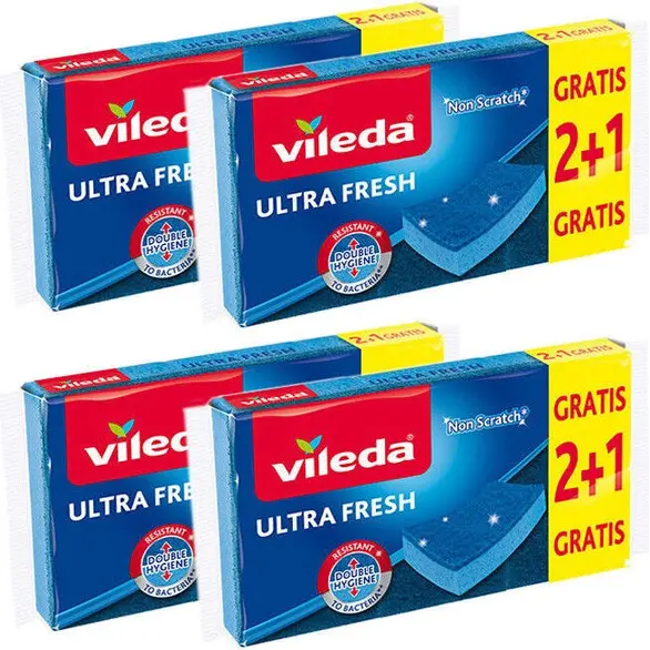 12 Vileda Ultra Fresh Anti-Kratz-blaue Küchenschwämme für Teller und Gläser