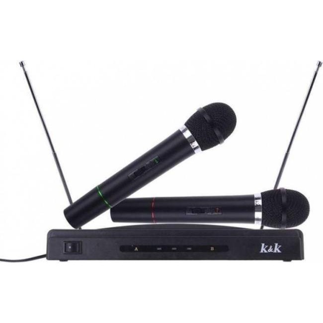 Paar drahtlose Zweikanal-Mikrofone mit Zweikanal-VHF-Voice-Kit-Steuereinheit...