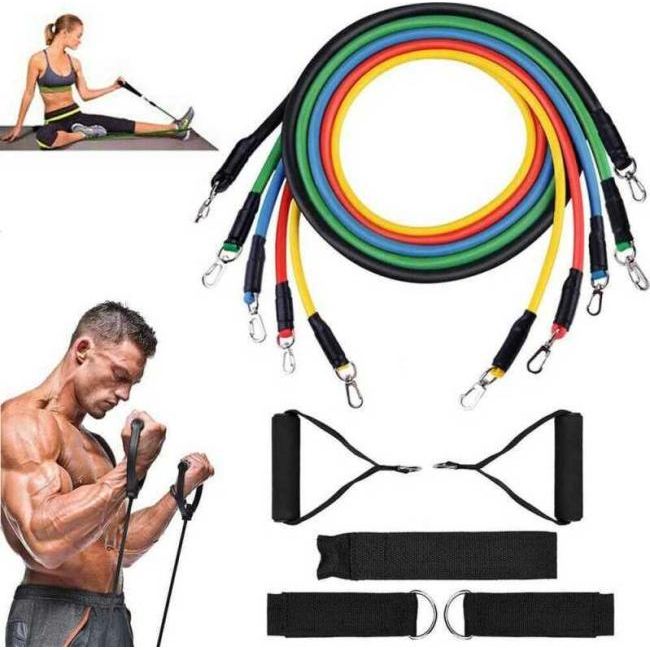 Elastische Widerstandsbänder Set 5 Bänder Griffe Fitness Gym Yoga Zuhause